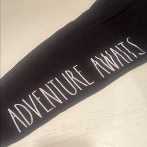Rae Dunn Black Leggings with Adventure Awaits Print